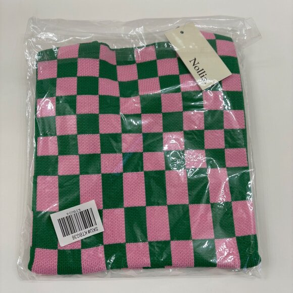 Wrist Tote Bag - 100% Polyester- Green Pink Checkers / Gingham - NWT - Picture 10 of 10